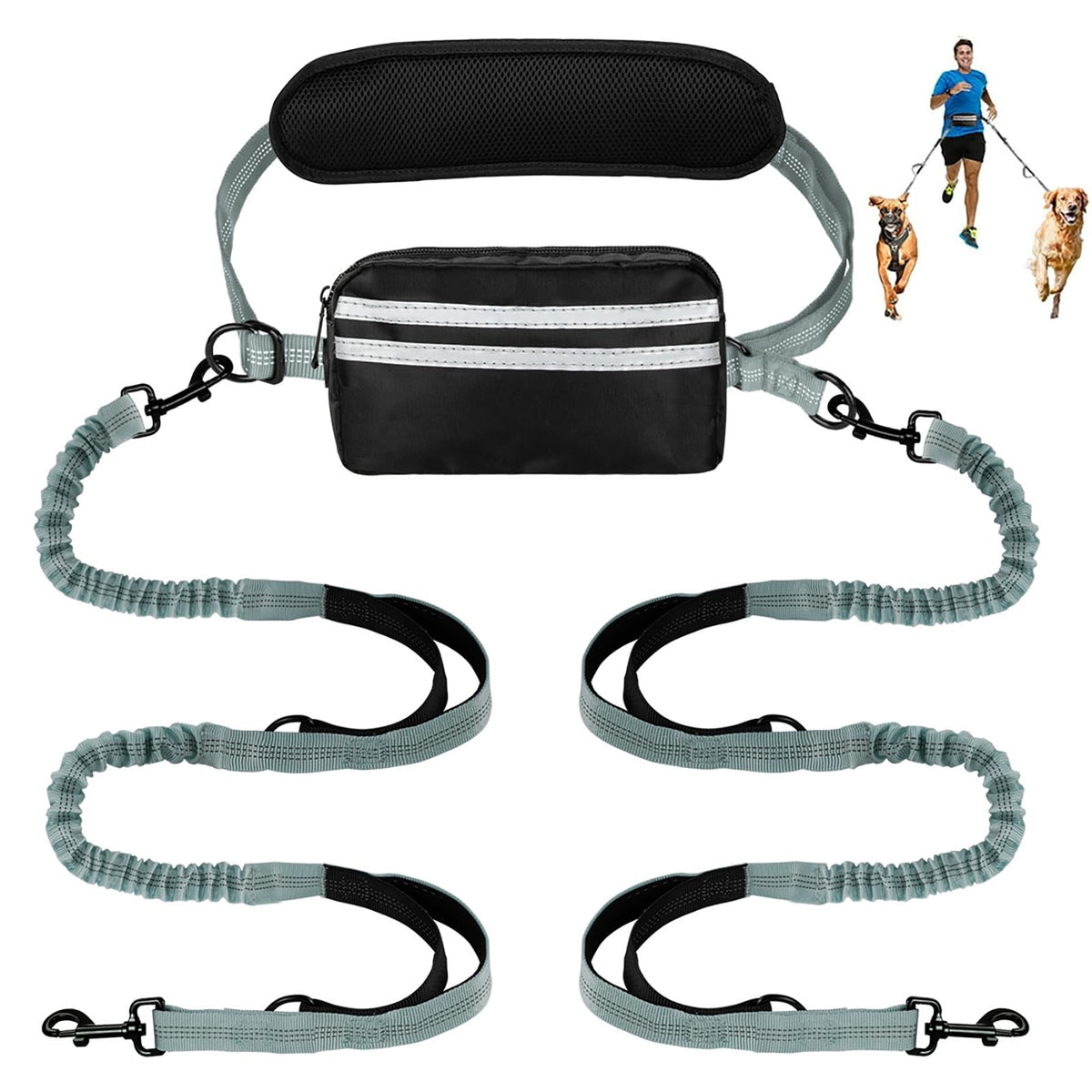 Yicostar hands free leash with pouch in use for hands-free walking