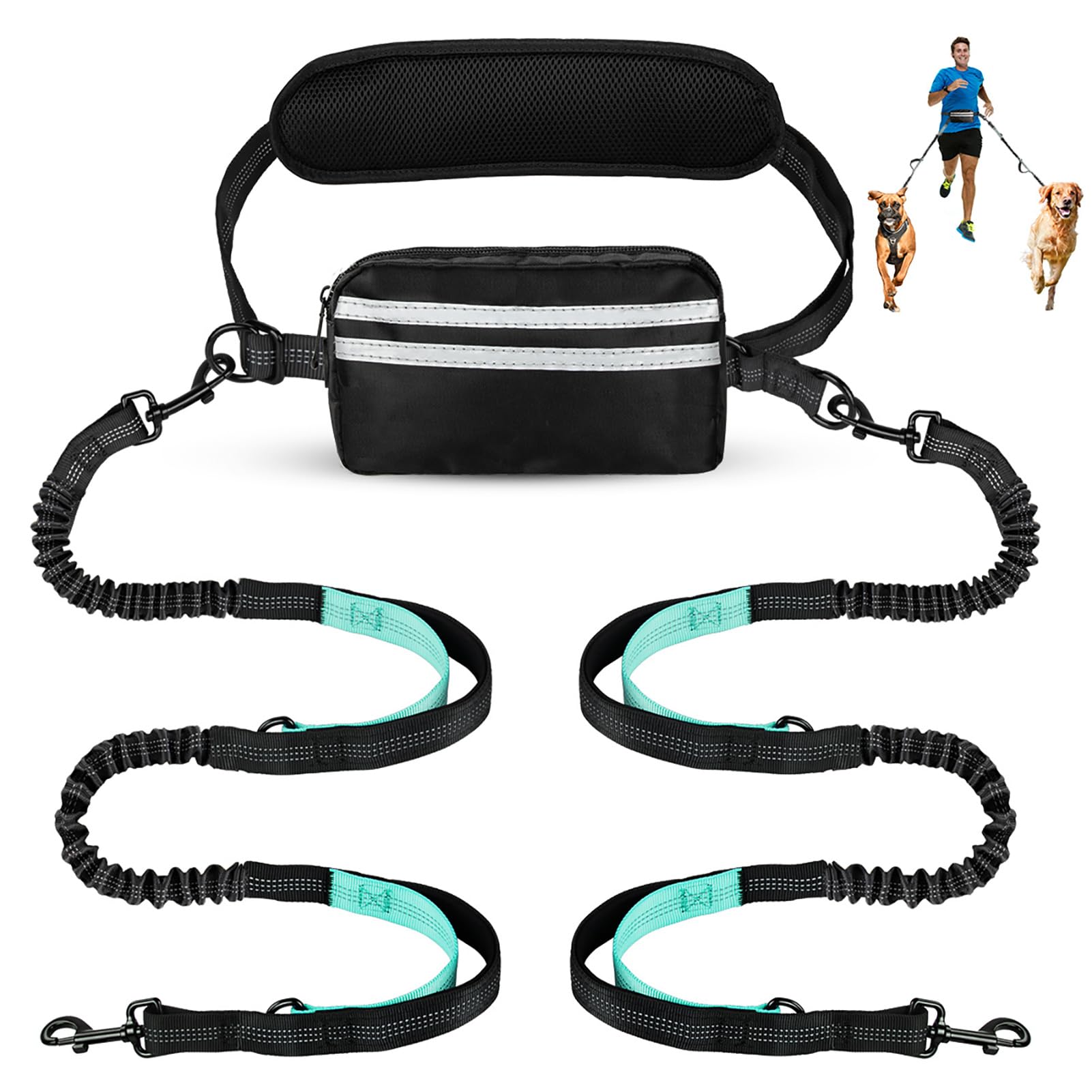 Yicostar hands free dog leash with pouch enables hands-free walks with secure storage.