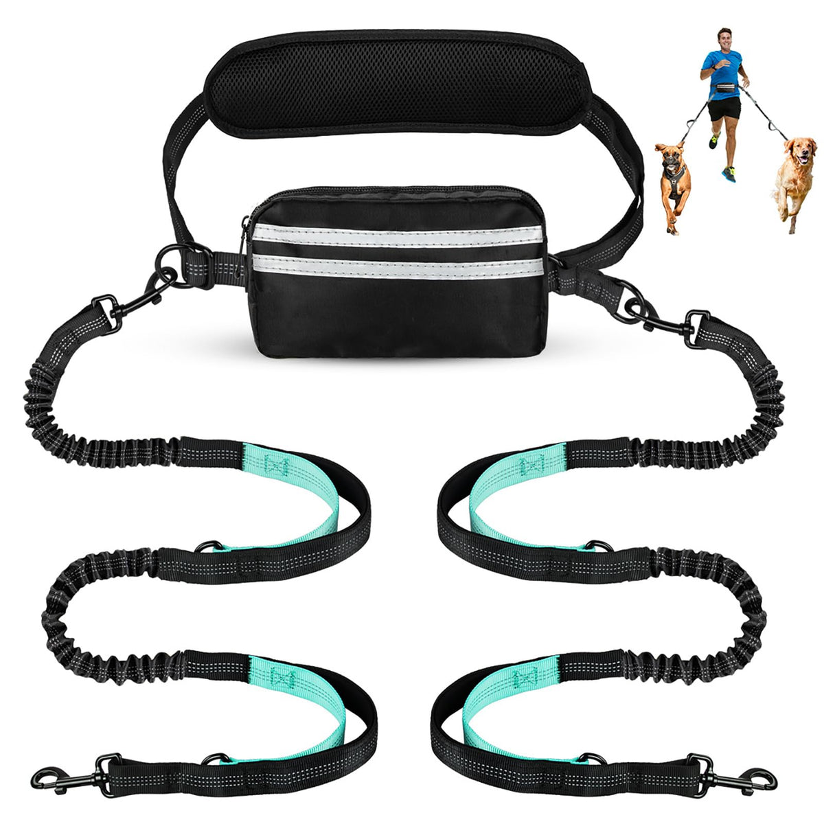 Yicostar hands free dog leash with pouch enables hands-free walks with secure storage.