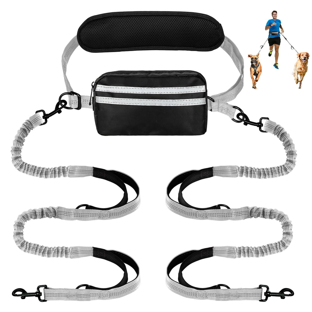 Yicostar hands free dog leash pouch image showing dual-dog setup for safe, comfortable walks.
