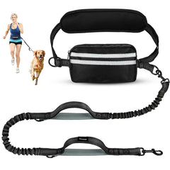 Yicostar hands free dog leash with pouch enables hands-free walking.