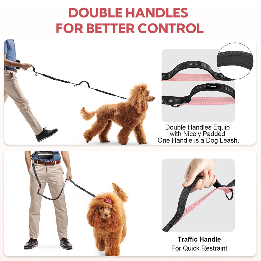 Yicostar hands-free leash with two metal hooks for secure connection