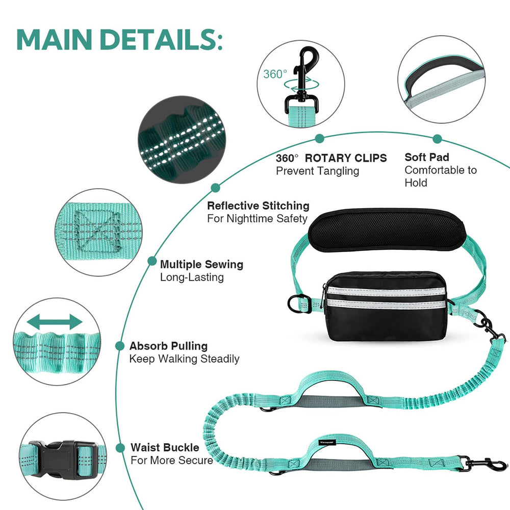 Yicostar hands-free leash with reinforced metal clasps for durable, secure dog connections