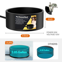 Yicostar heated water bowl shows dog drinking warm water.