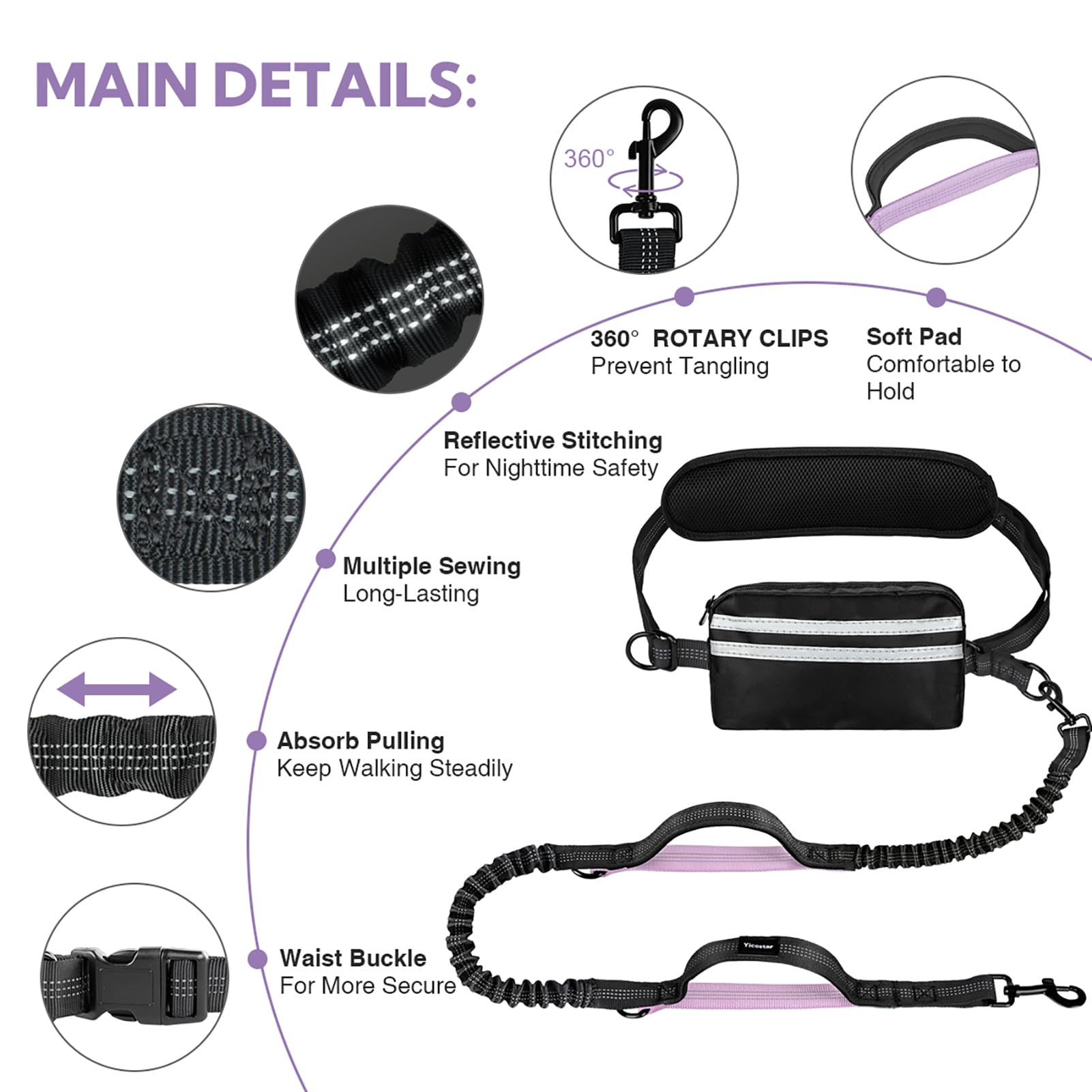 Yicostar multifunctional walking bag holds phone, keys, treats—hands-free convenience.