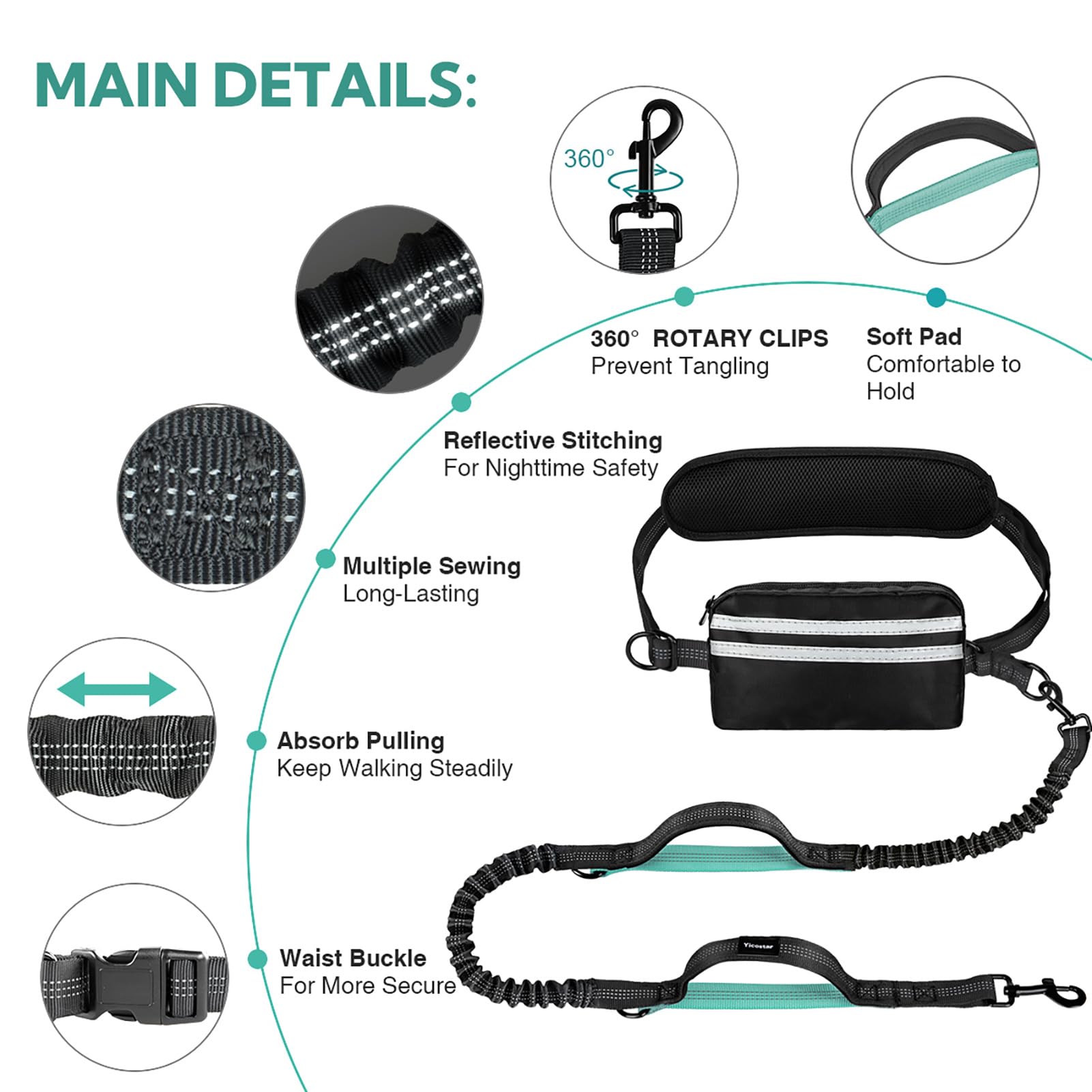 Yicostar retractable bungee leash reduces tugging for smoother shared walks.