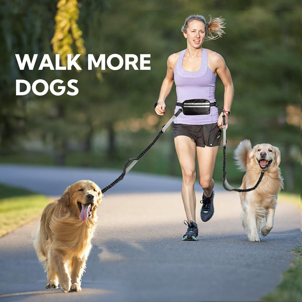 Yicostar two dog leash in use demonstrates hands free freedom and control.