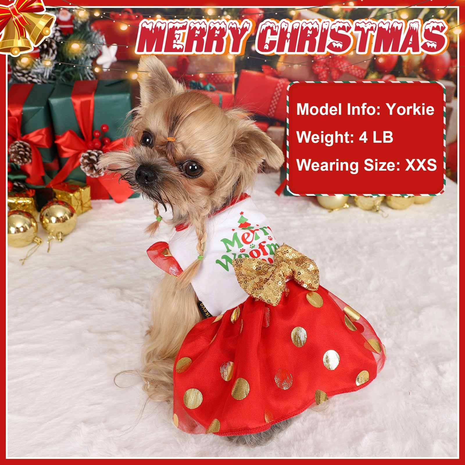 Yikeyo dog Christmas dress back view—comfortable wear at parties.