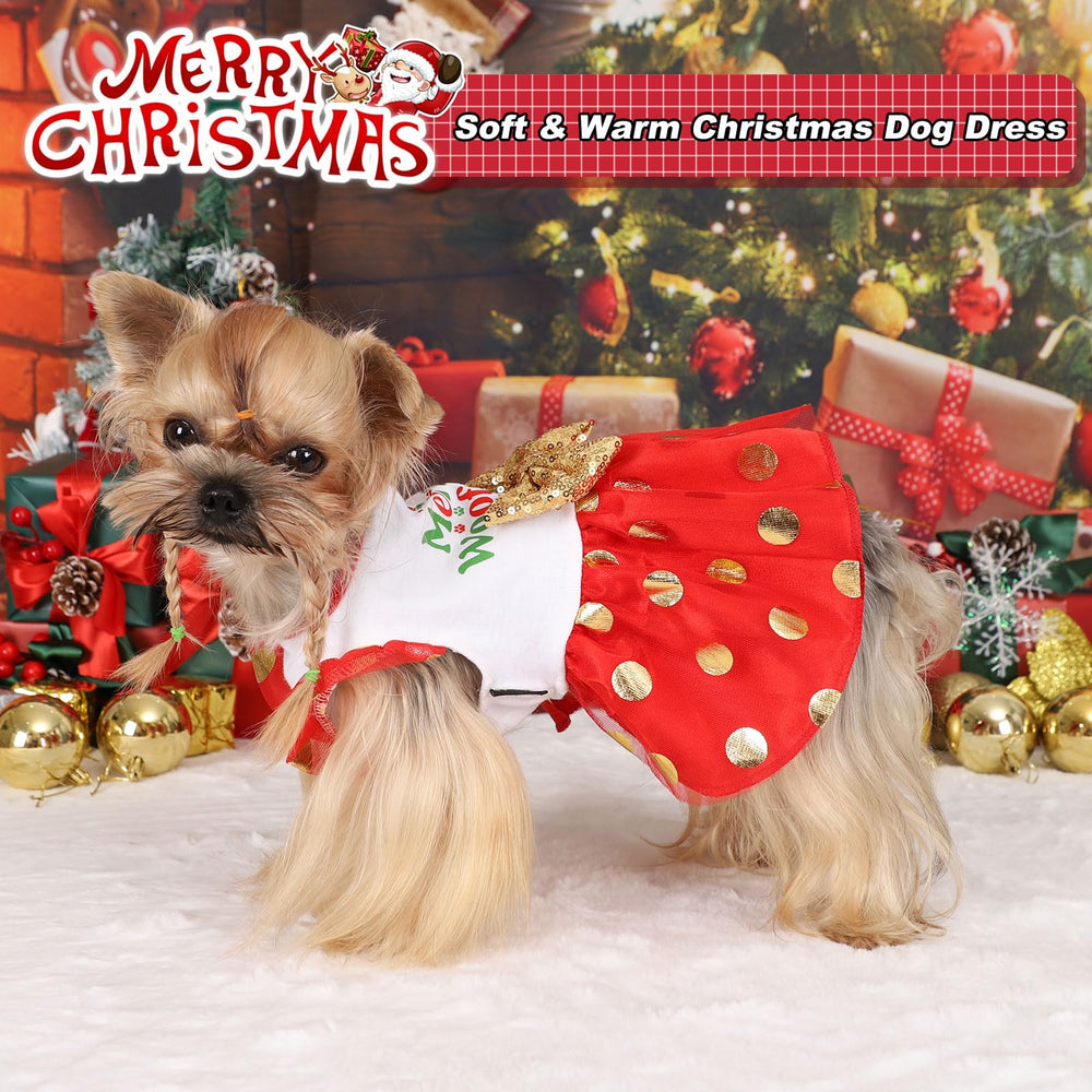 Yikeyo dog Christmas dress fabric close-up—breathable polyester for comfort.