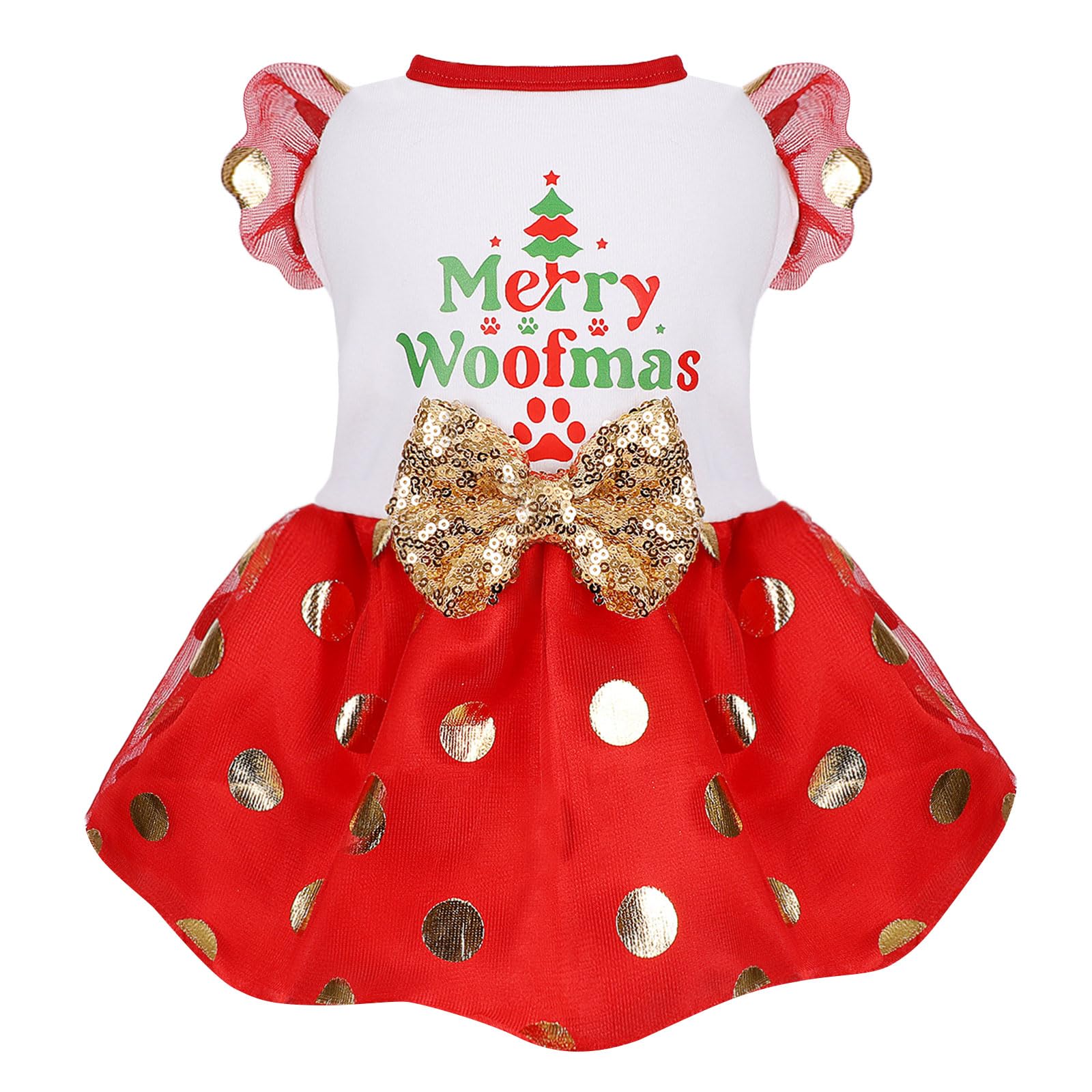 Yikeyo dog Christmas outfit girl red front view—holiday photo-ready festive look for small dogs