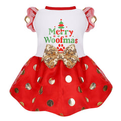 Yikeyo dog Christmas outfit girl red front view—holiday photo-ready festive look for small dogs