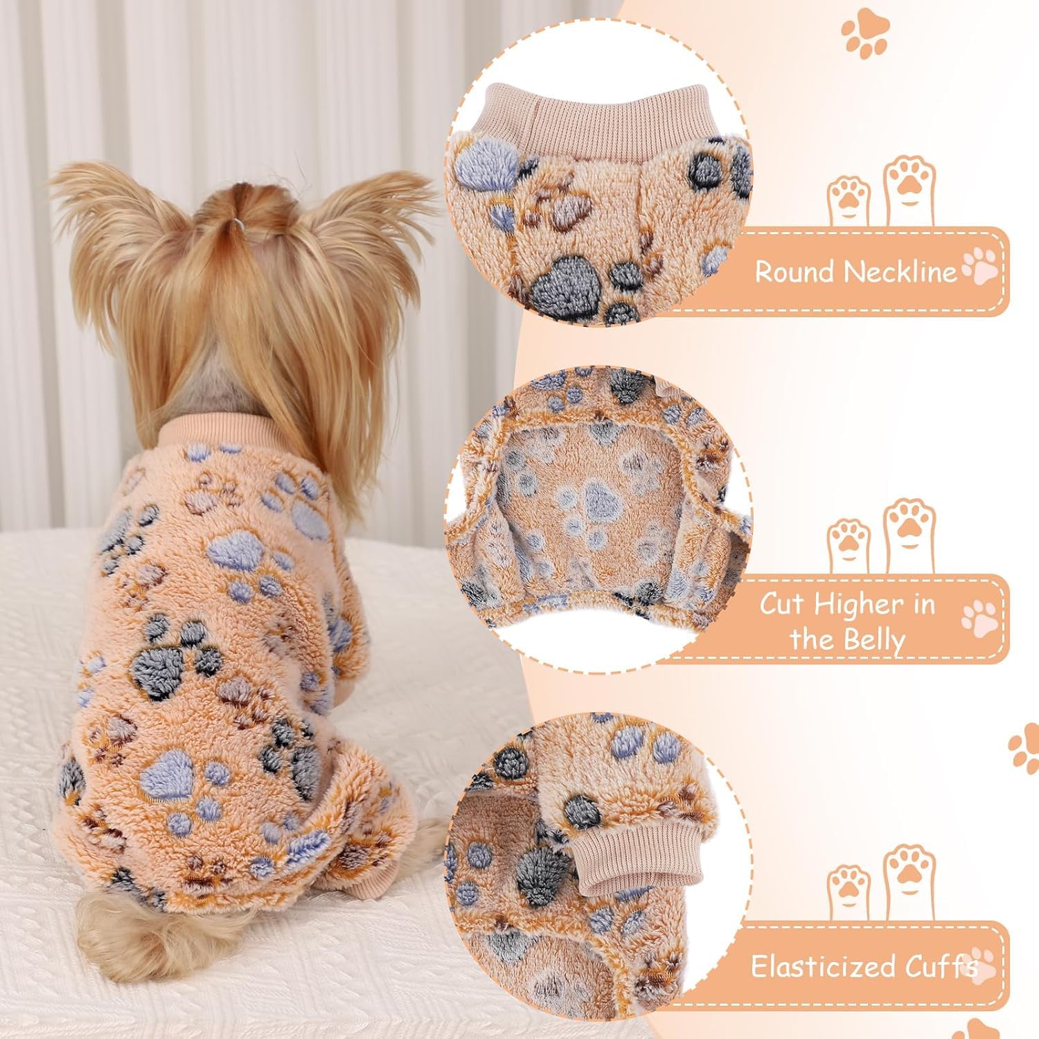 Yikeyo dog-pajamas XXS foot-print-pattern close-up captures playful design for photos.