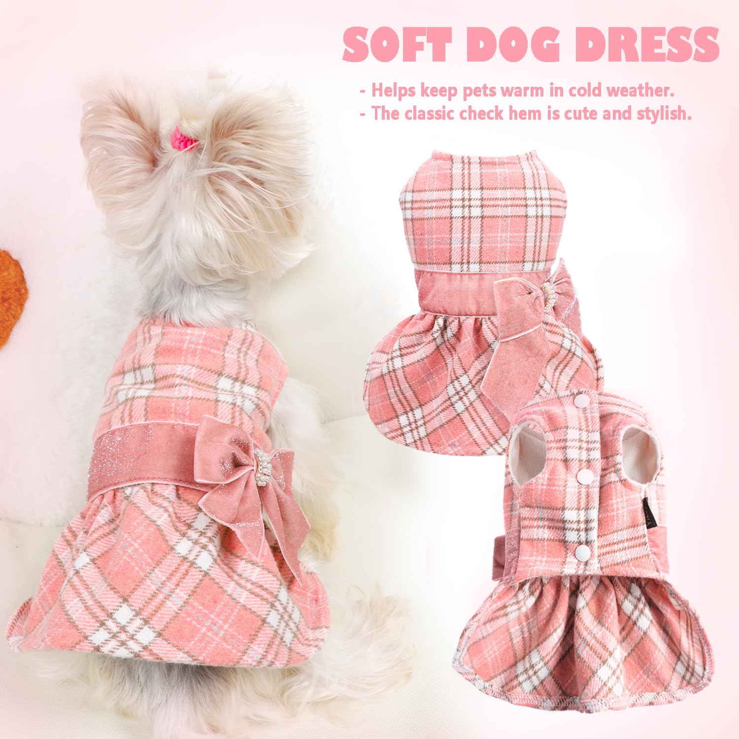 Yikeyo plaid-back fleece dress helps small dogs stay snug outdoors