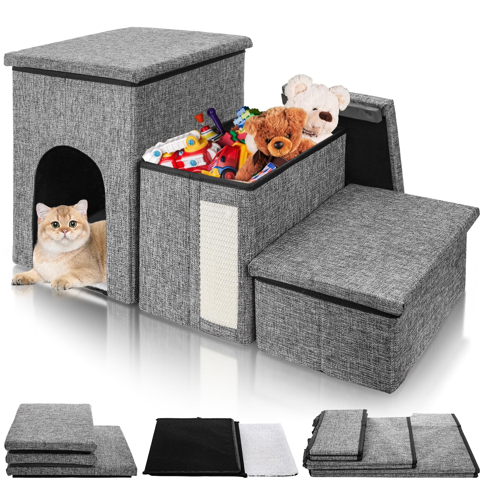 YIMITEE dog stairs 3-tier storage helps pets reach beds safely, reducing jump strain