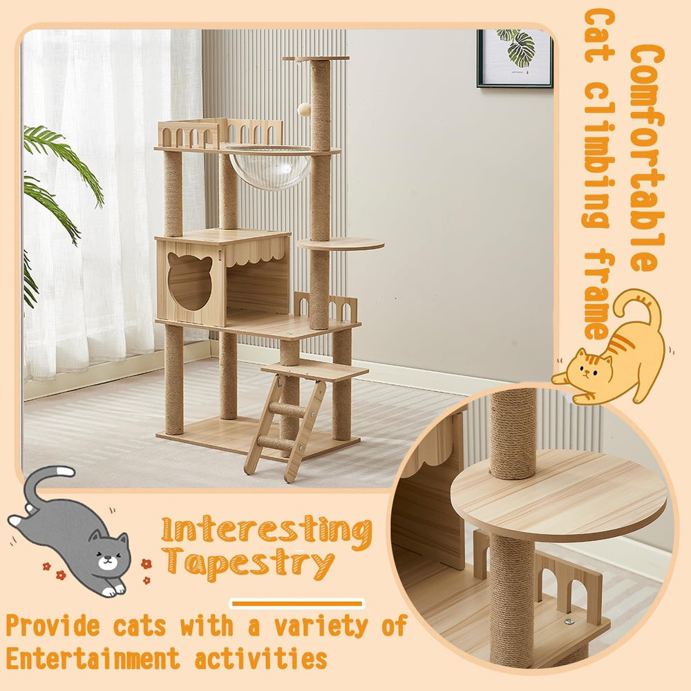Yinanroa 54-inch cat tower six-floor layout supports multiple cats
