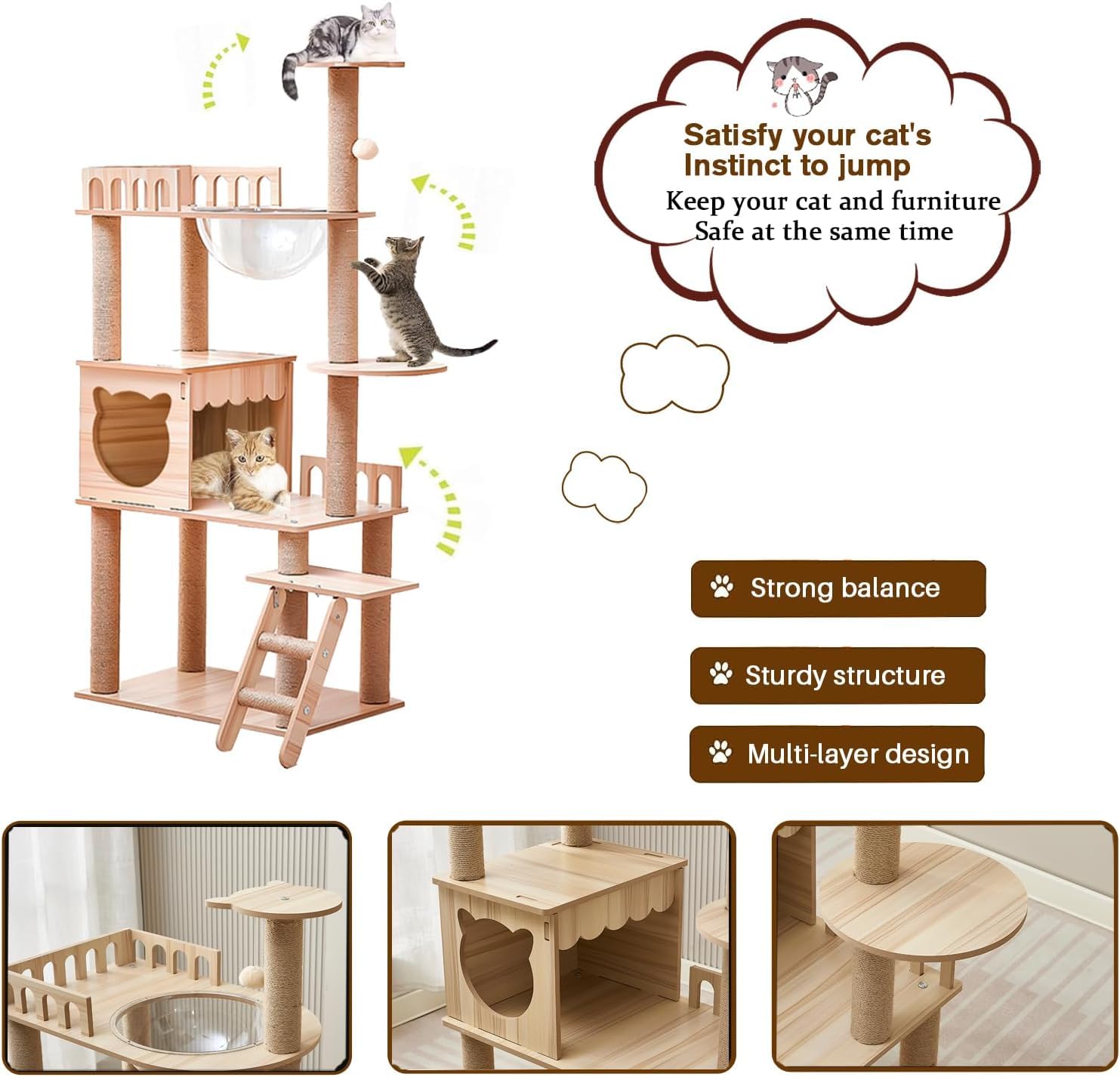 Yinanroa 54-inch cat tower transparent spaceship offers 360-degree view
