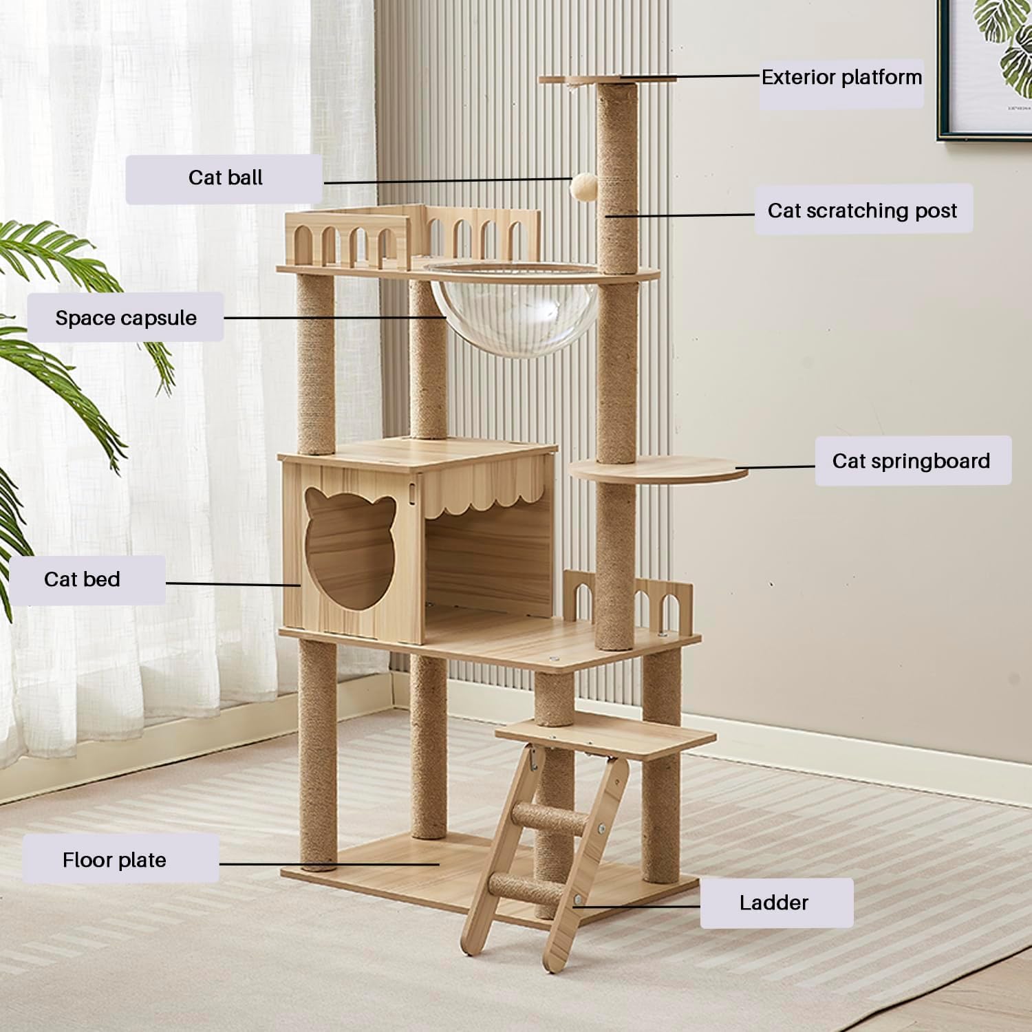 Yinanroa 54-inch cat tower top perch provides elevated vantage for curious cats