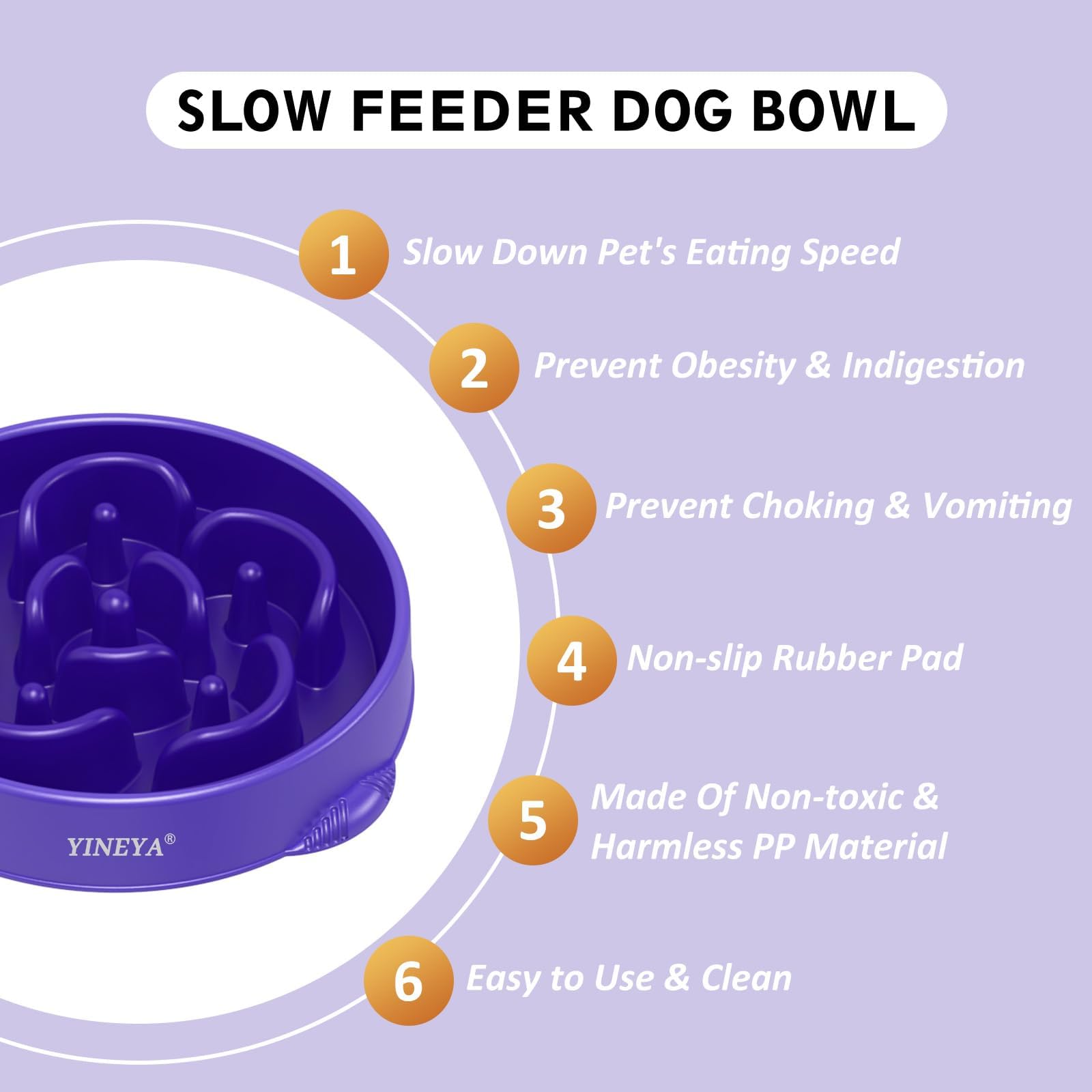 YINEYA slow-feeder dog bowl maze inside slows eating while engaging canine problem-solving.