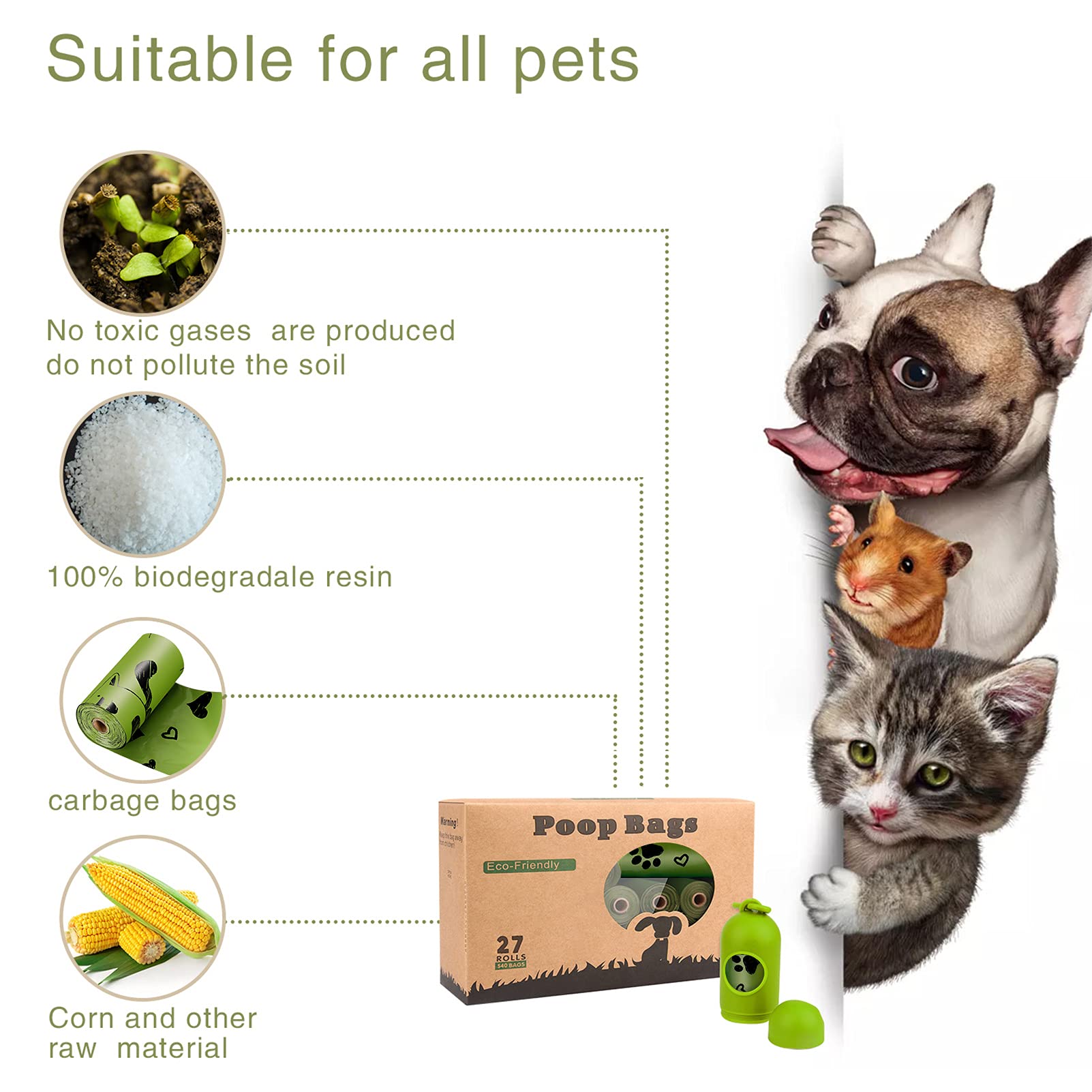 Yingdelai poop bags measure 13.5 by 9 inches for full waste coverage.