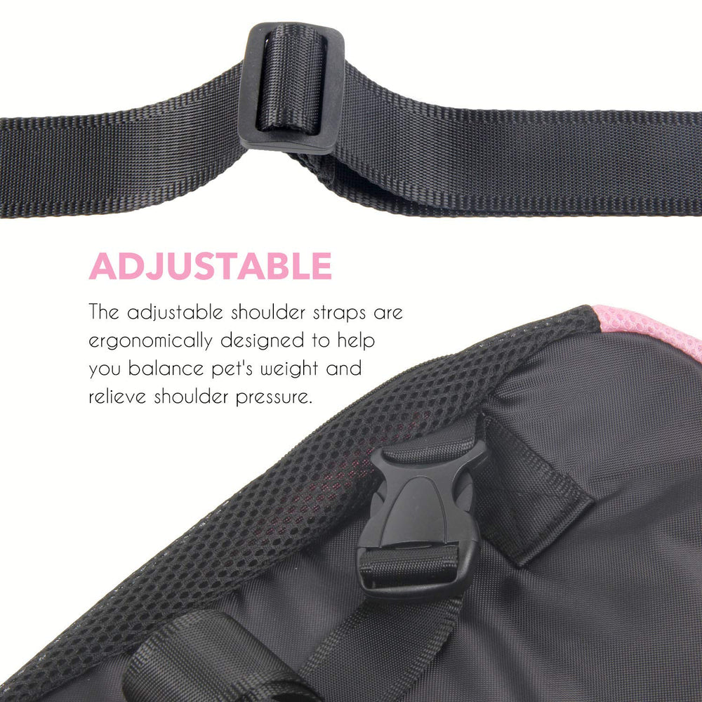YINGJEE dog carrier pink legs-out-back for secure trail carrying.
