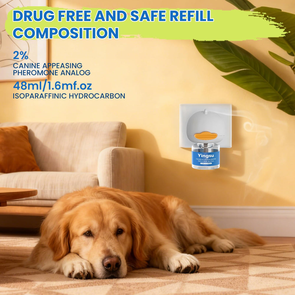 Yingsu dog calming diffuser bottle-refill highlights long-lasting diffusion for ongoing calm.