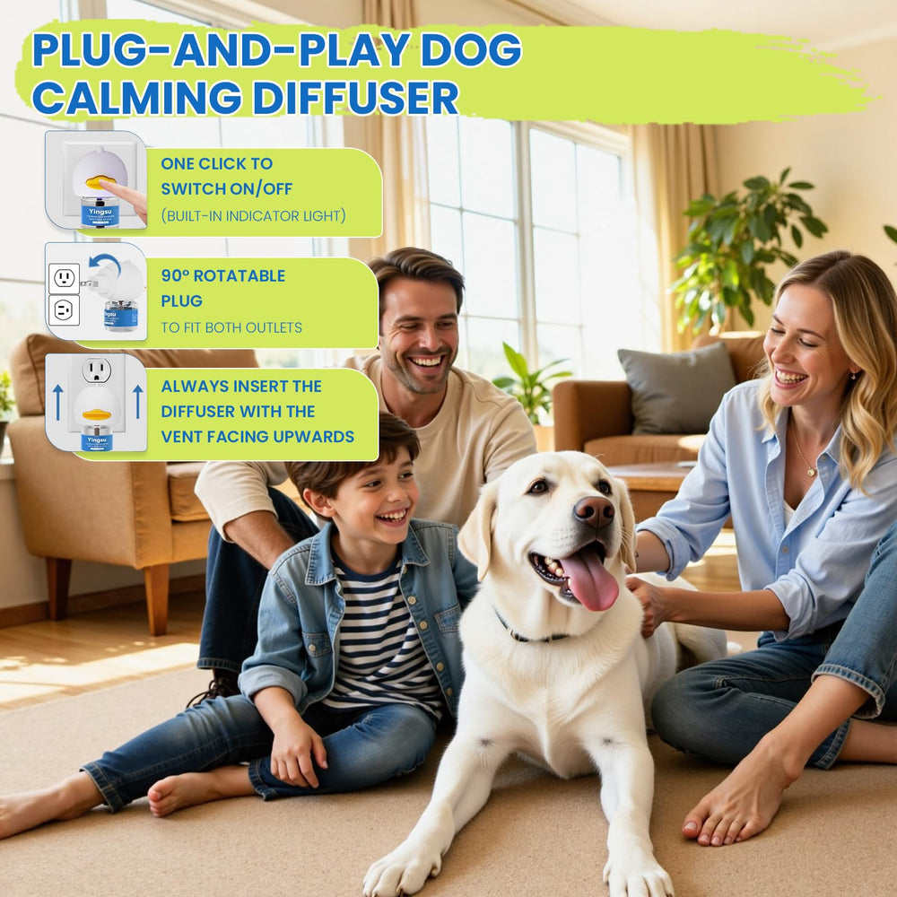 Yingsu dog calming diffuser portable-easy-use indicates convenient use at home or travel.