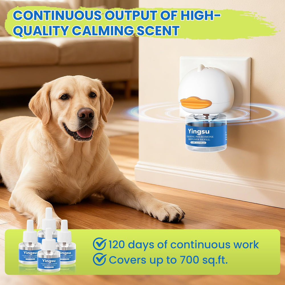 Yingsu dog calming diffuser vet-stress-relief suggests easier vet visits with fewer worries.