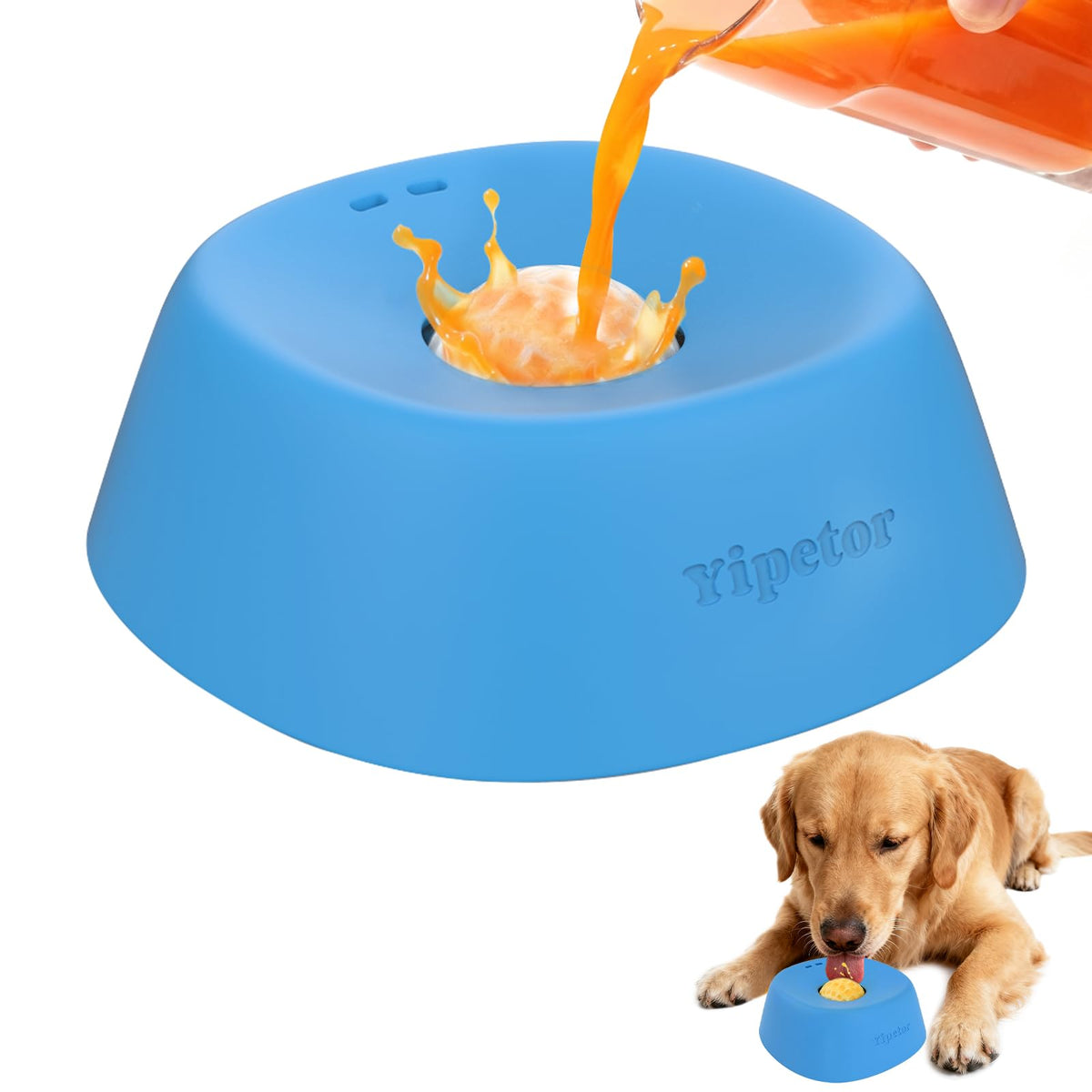 Yipetor slow feeder bowl with ball-in design for mess-free liquid treats