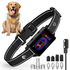 Yipilu dog bark collar front view showing humane training for quieter walks.