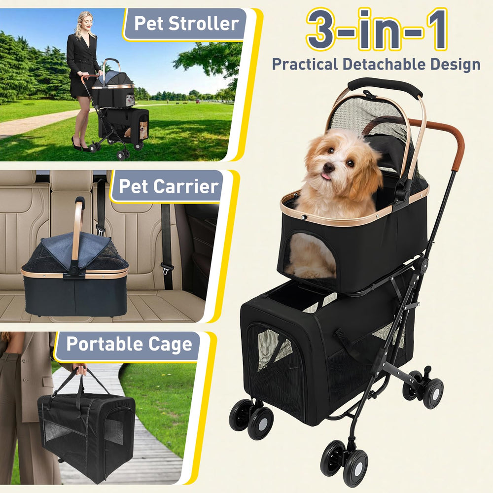 YIRCELOM pet stroller safety straps and brakes in action