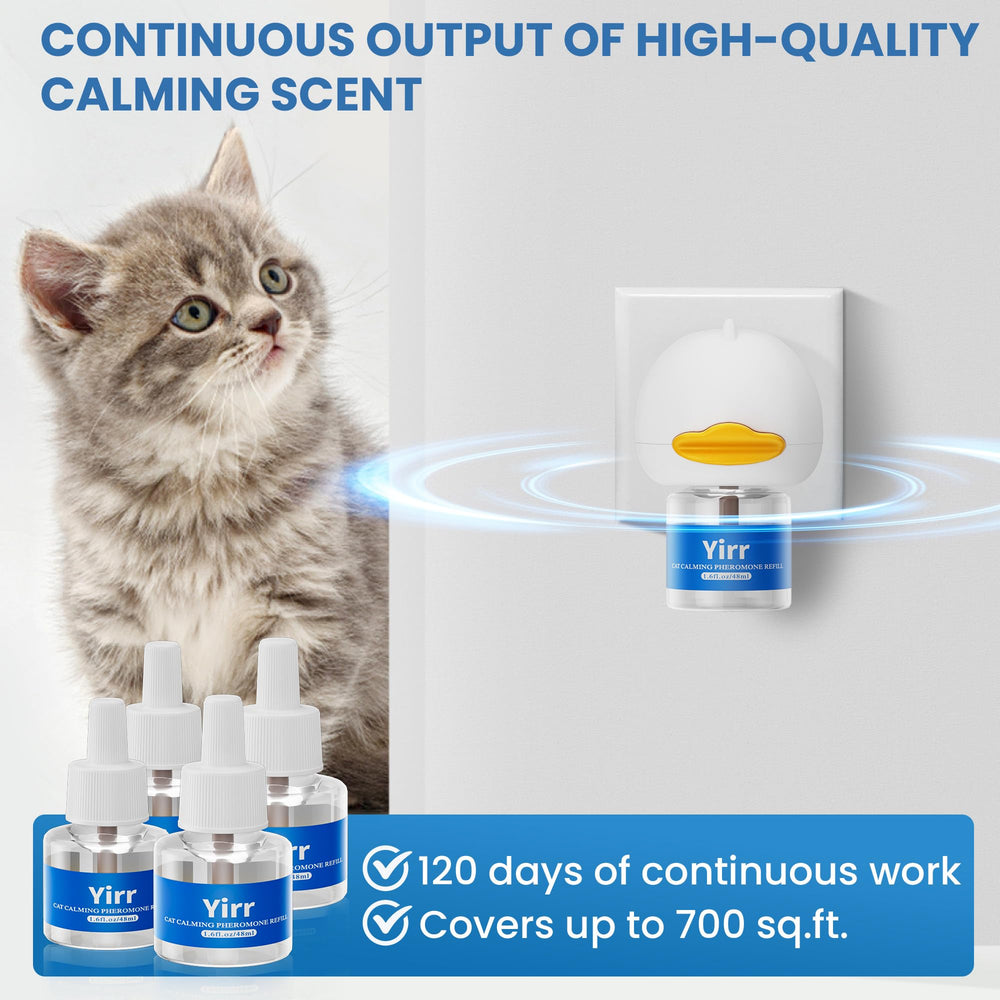 Yirr cat calming diffuser in use releases pheromones for steady calm.