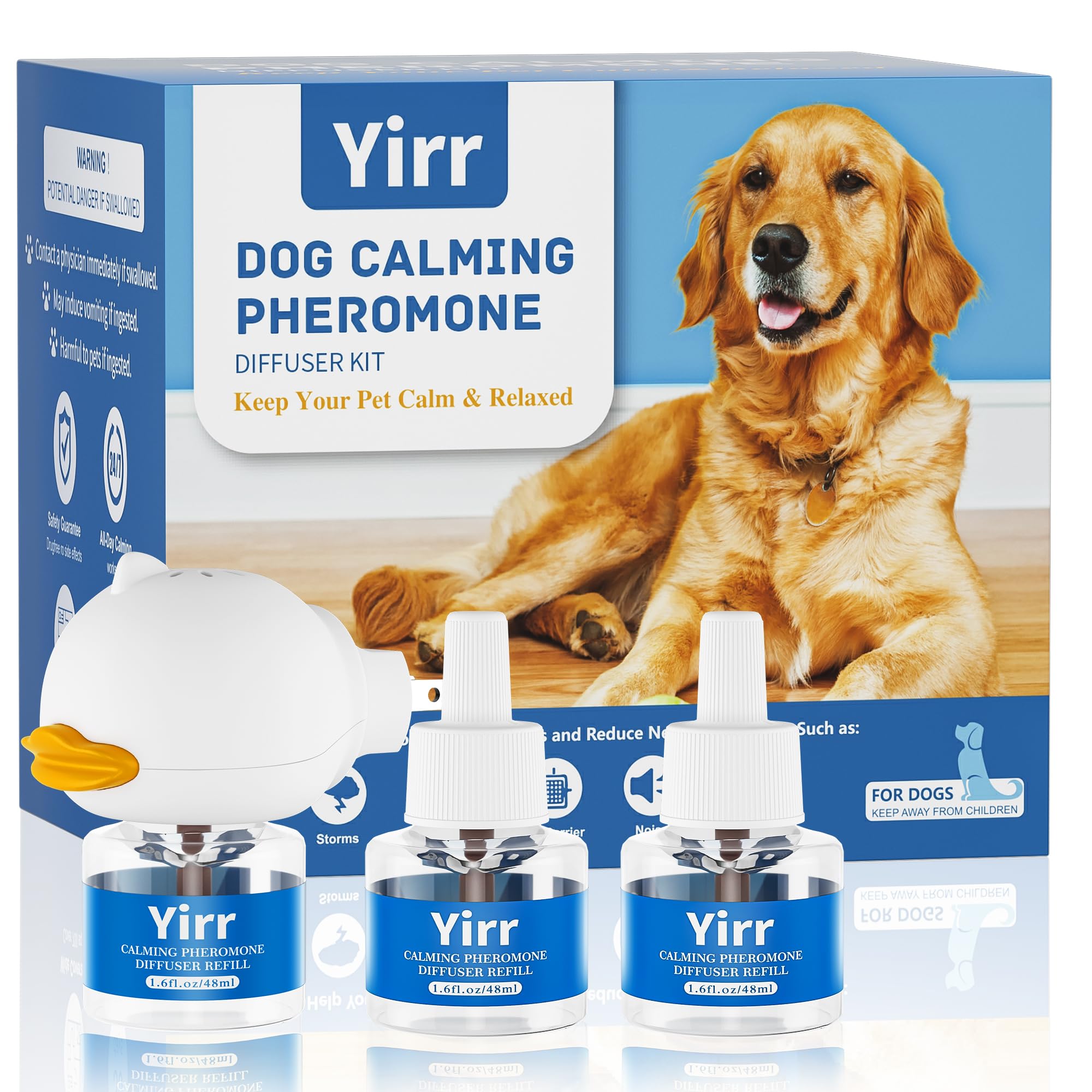 Yirr dog calming diffuser plugged in for easy stress relief