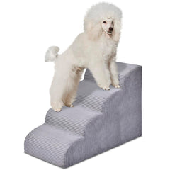 Yiruka dog stairs 4-steps beside a high bed for easy pet access