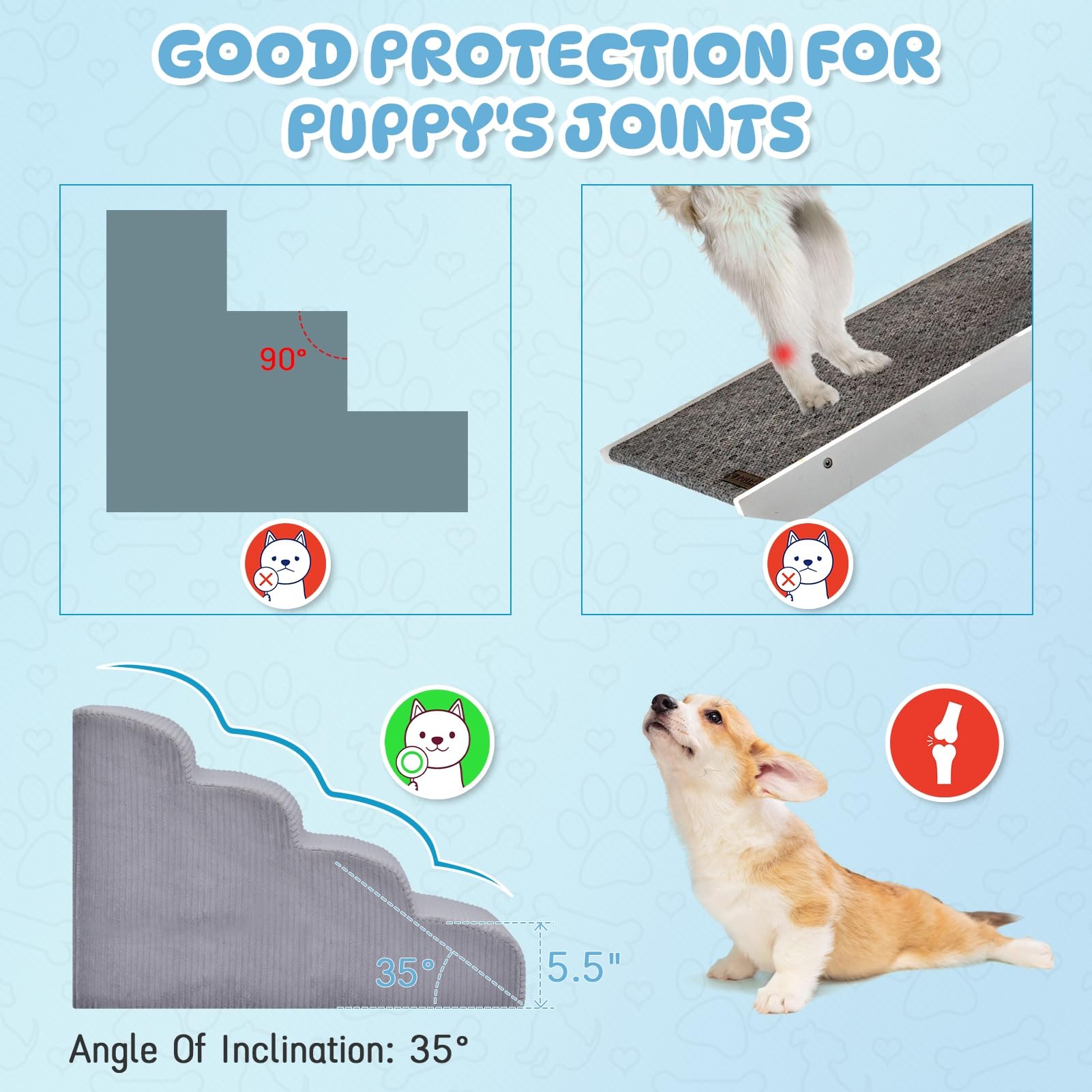 Yiruka dog stairs non-slip bottom keeps steps steady on slick floors
