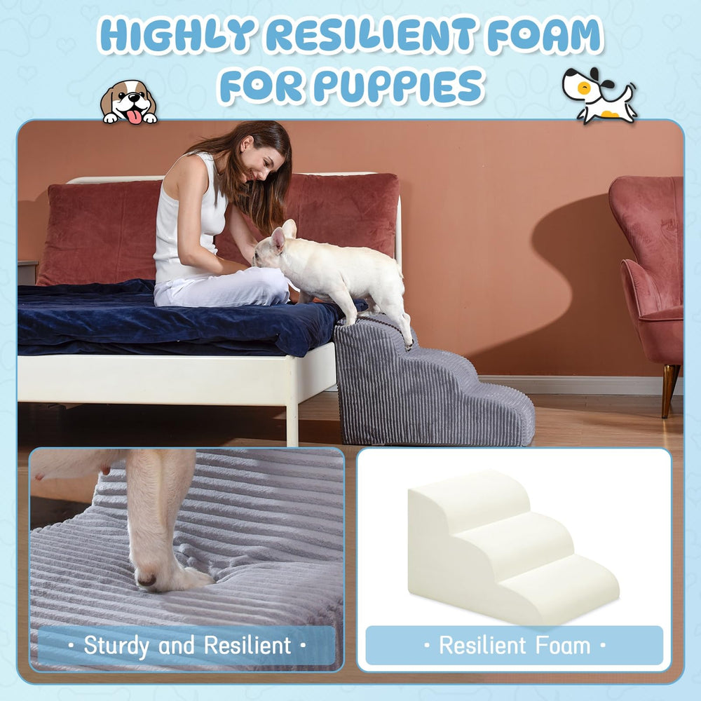 Yiruka dog stairs on a bed show gentle slope aiding climbs
