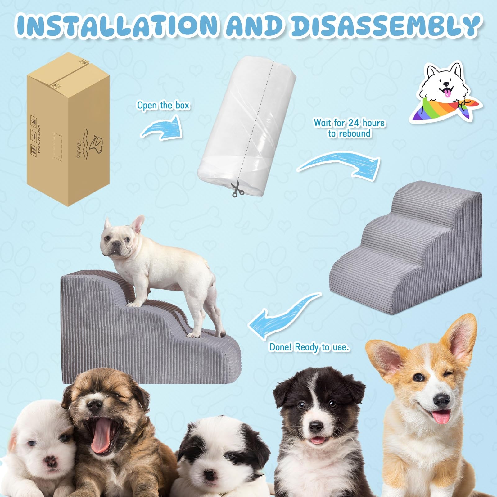 Yiruka dog stairs supporting pets on couches for easy access