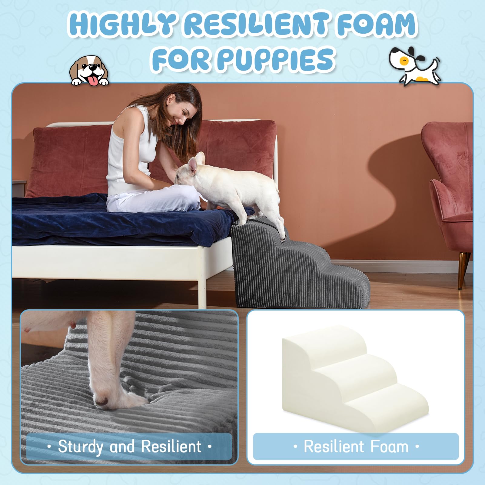Yiruka dog steps on-bed use helps pets reach sofas confidently