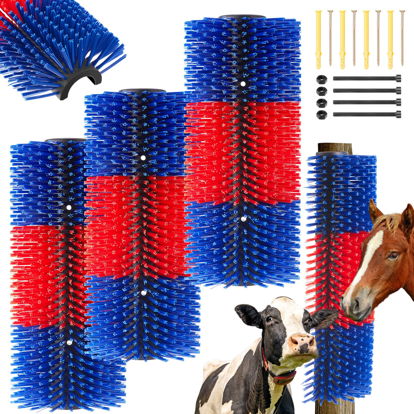 Yiyiring 3-pack horse scratching posts in blue and red for versatile grooming.