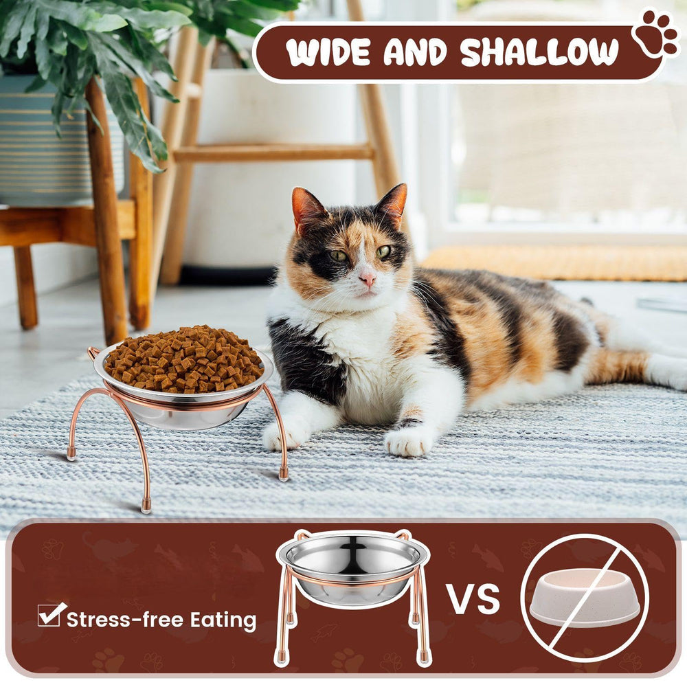 Yiyiring cat dining with elevated bowls—reduces neck strain during meals.