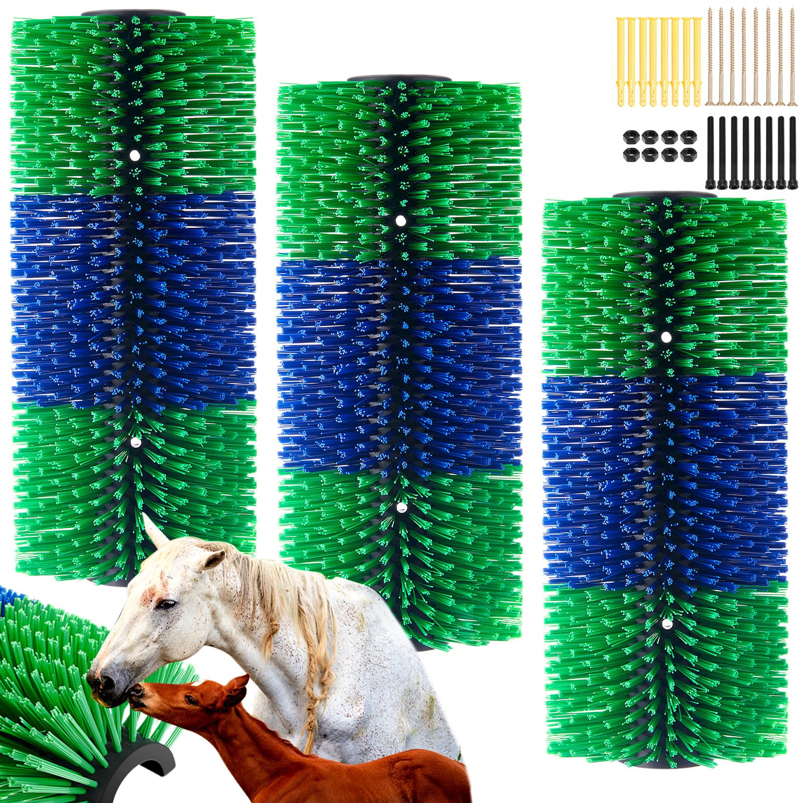 Yiyiring livestock scratching brush blue front view for thorough grooming and comfort