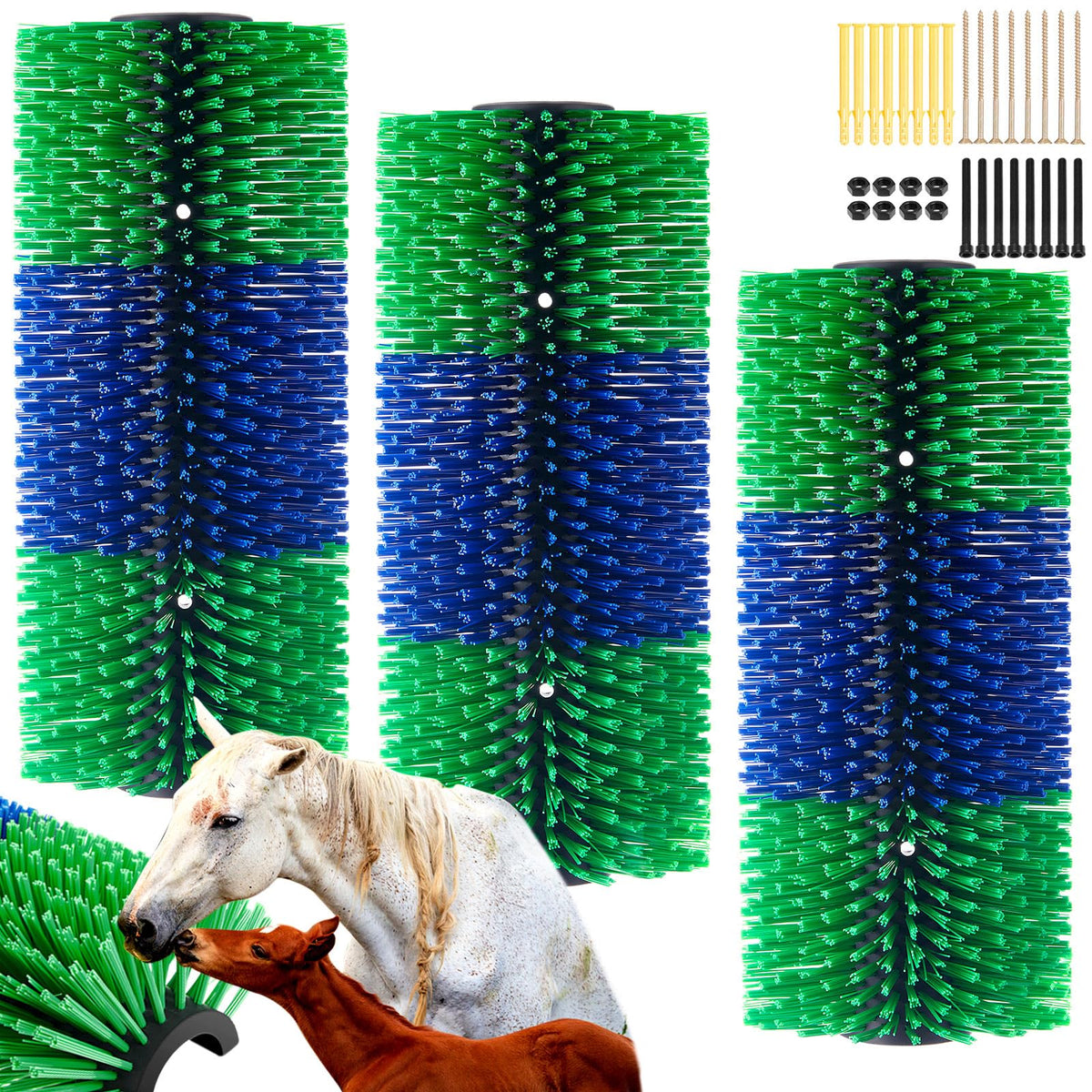 Yiyiring livestock scratching brush blue front view for thorough grooming and comfort
