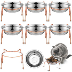 Yiyiring rose-gold elevated cat bowls 6-set main image showing stylish feeding station for multi-cat homes.