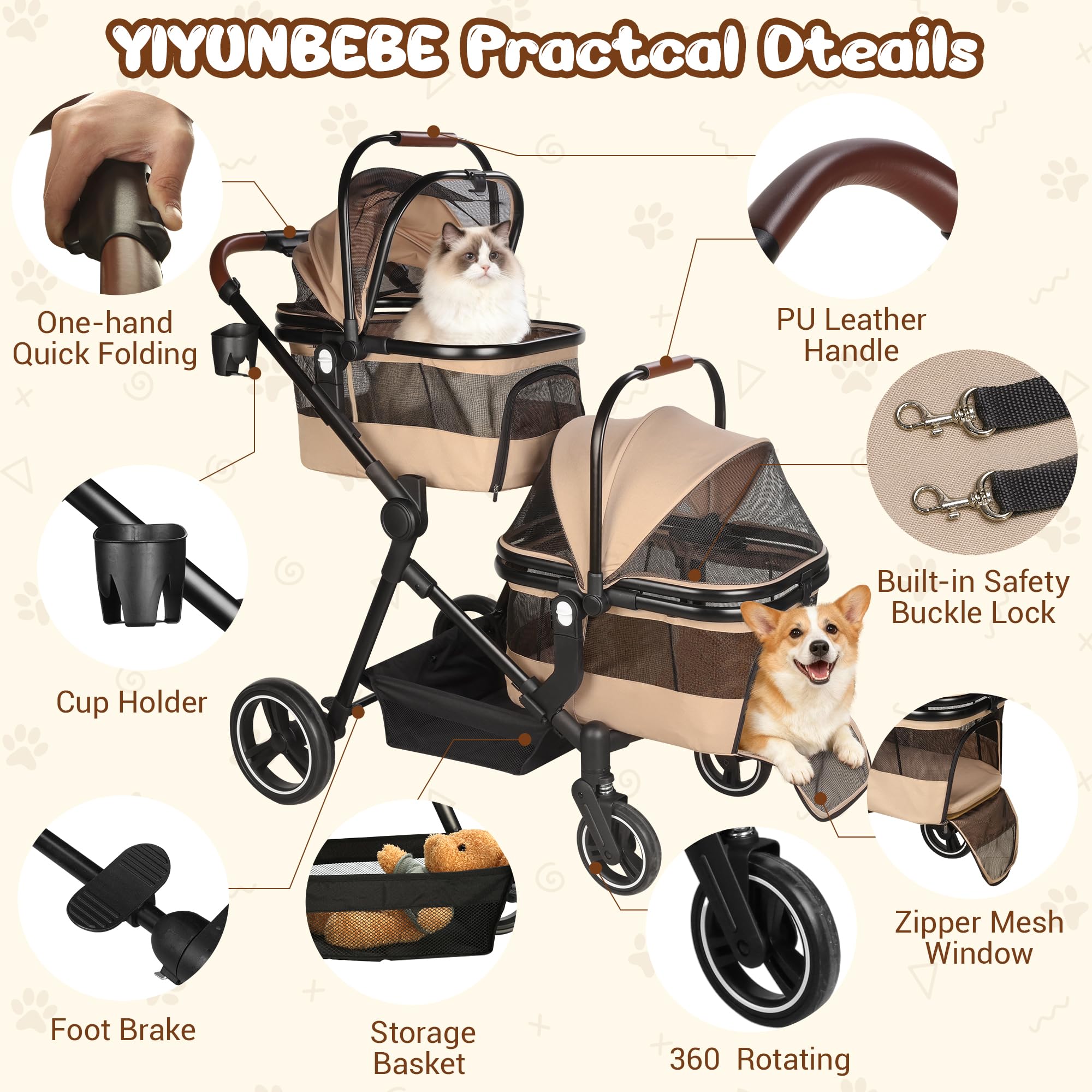 YIYUNBEBE foldable double stroller folded for compact storage