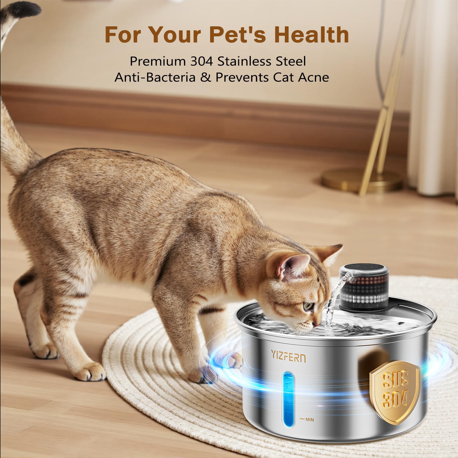 YIZFERN cat water fountain compact design fits small spaces.