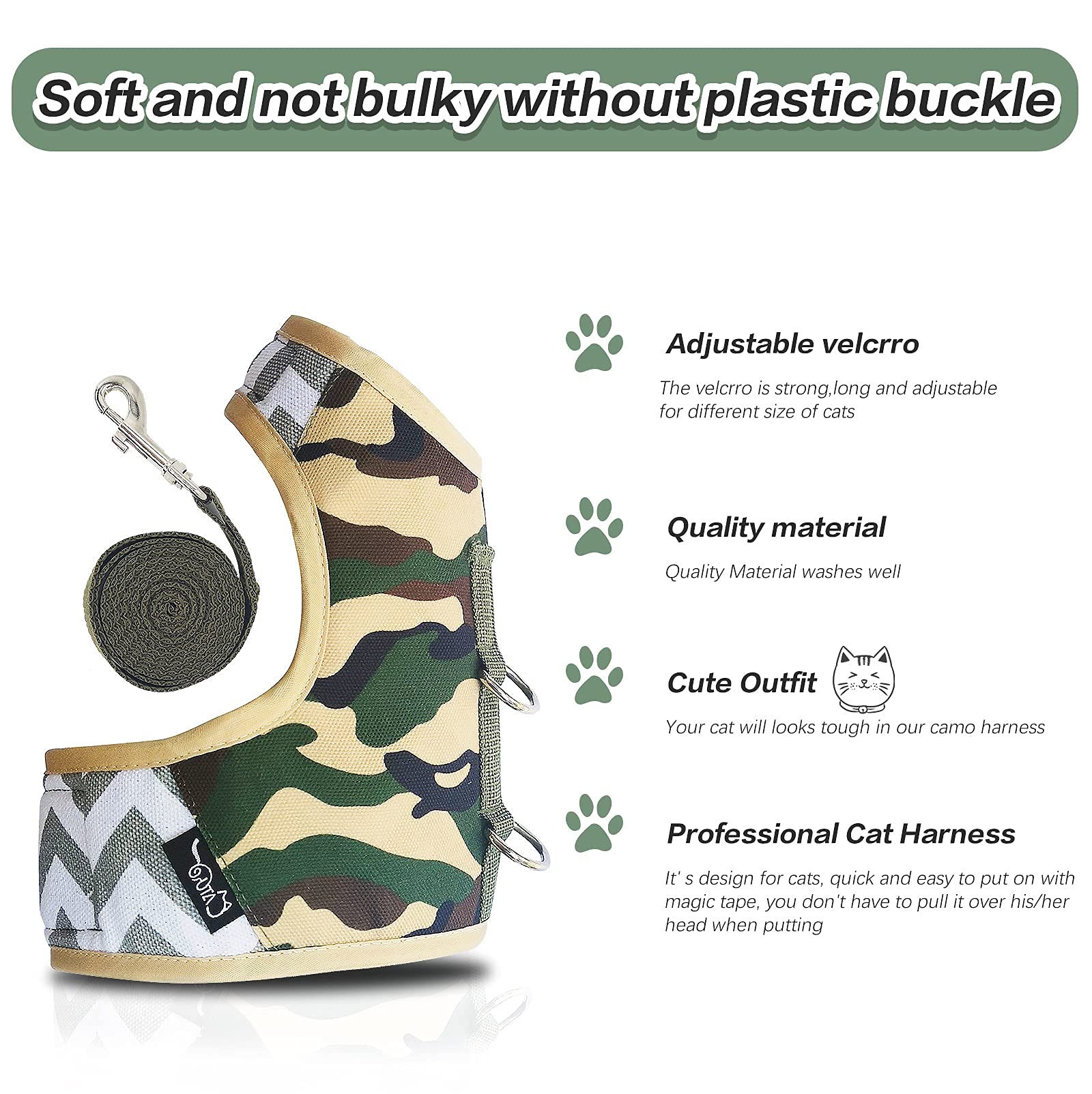 YIZHI MIAOW camo green harness highlights lightweight, skin-friendly materials