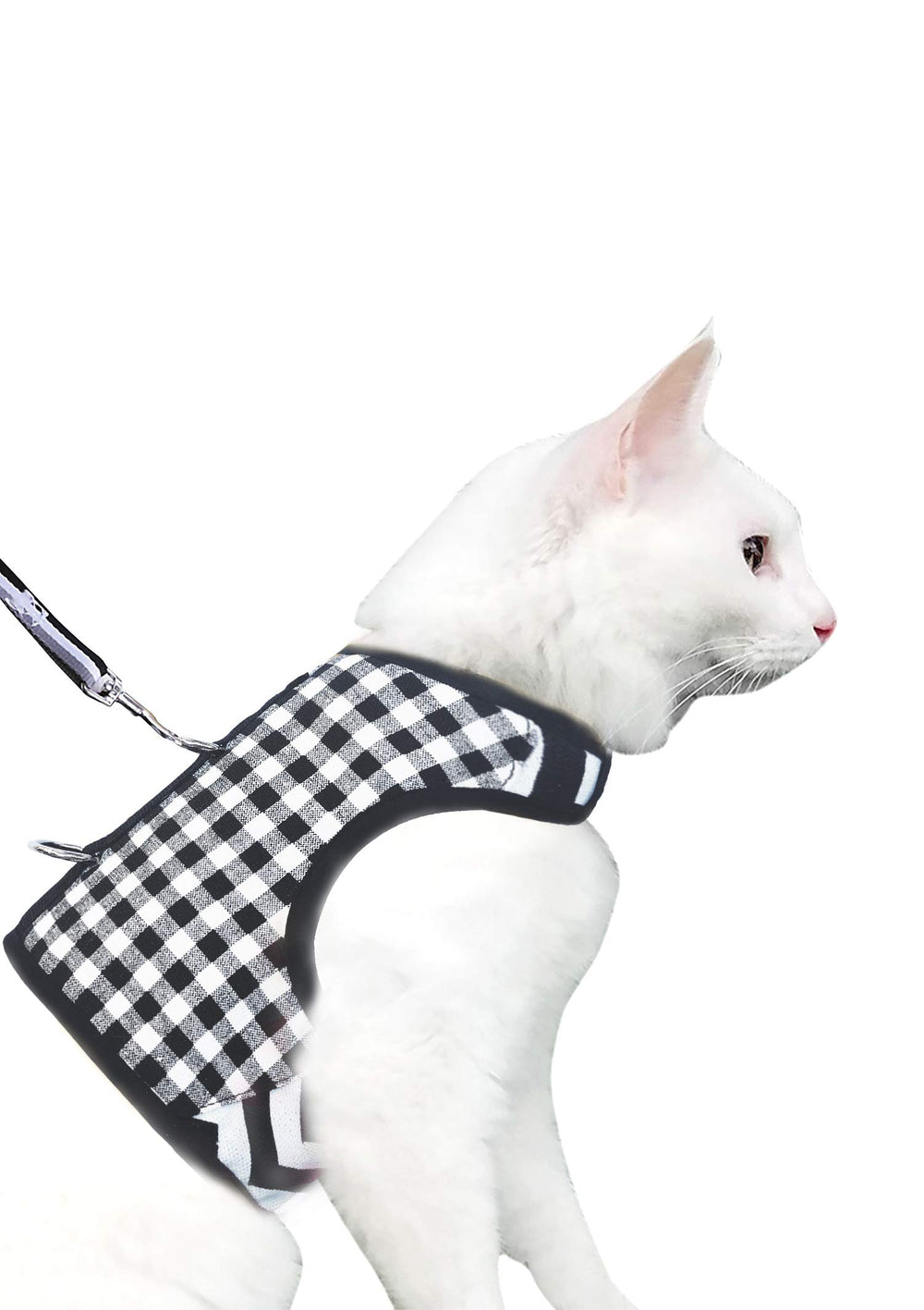 YIZHI MIAOW cat harness black plaid front view showing secure closure and comfortable fit