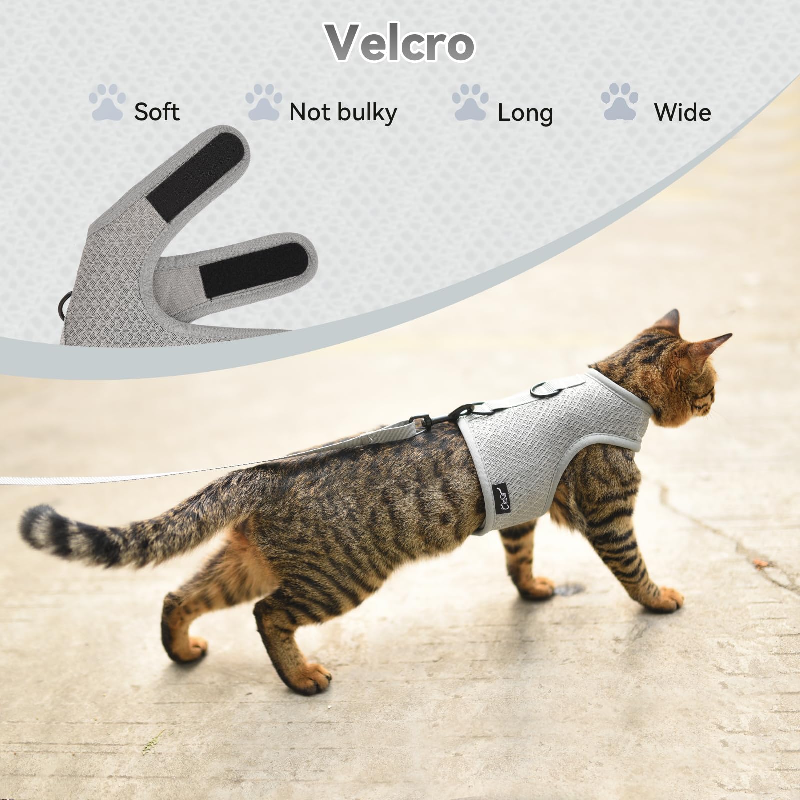 YIZHI MIAOW cat harness padded vest adds gentle support.