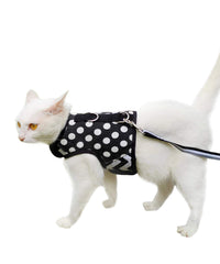 YIZHI MIAOW cat harness polka-dot black for safe outdoor walks