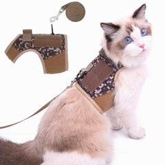 YIZHI MIAOW tactical cat harness in desert camo for secure outdoor walks with escape-proof design.