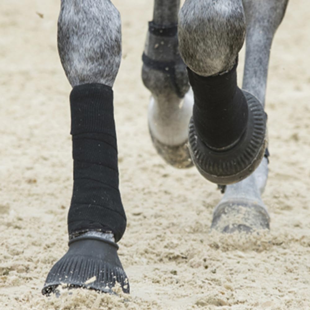 Y.J TAILS horse leg wraps in motion during training demonstrate flexible support.